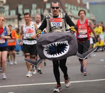 A man running a fundraising marathon